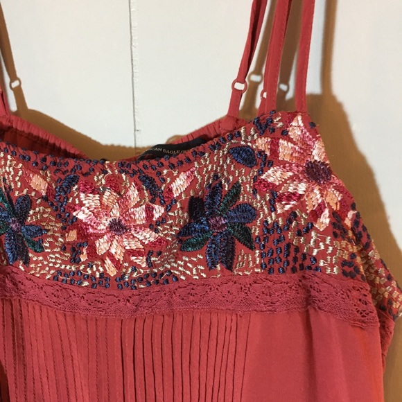 American Eagle Petite Embroidered Coral Mini Dress - Picture 3 of 6